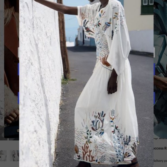 Zara Sea-Life Embroidered Long Cotton Skirt  Ecru XL - Picture 8 of 16